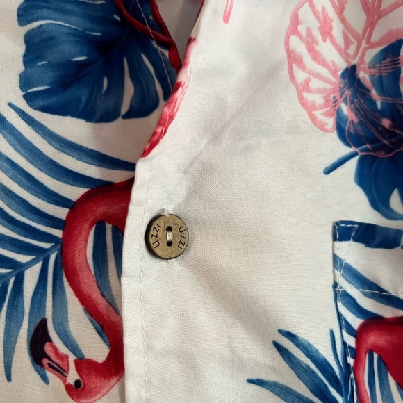 Uzzi Hawaiian Shirt Men’s Medium Flamingo Beach Aloha Casual Camp Blue Pink - Picture 4 of 8